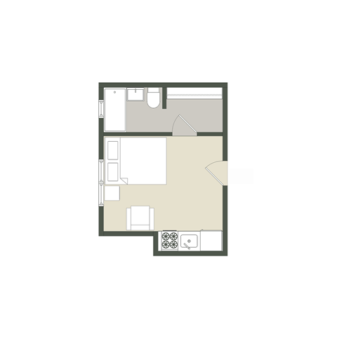 Floor plan for studio, 1 bath, 260 sqft
